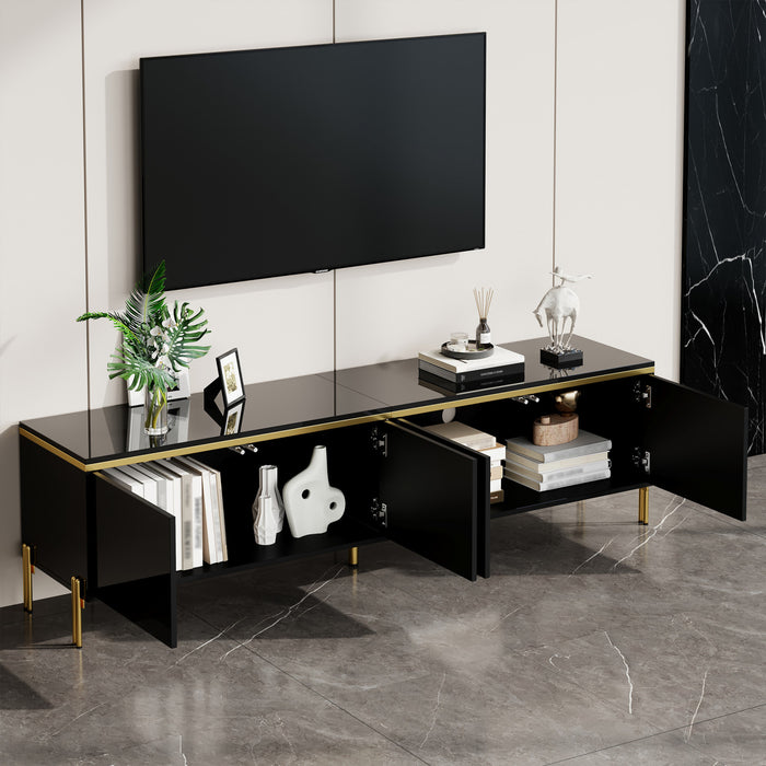 Croma 67 Inch Modern High-Gloss TV Stand with Cable Management and Gold Trim, Black