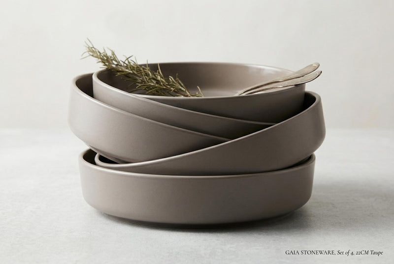 Gaia Stoneware Dinner Bowls, Set of 4, 22cm (8.6-inch) 