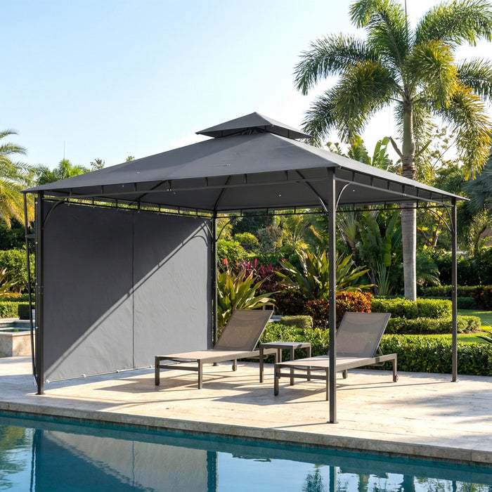 Outsunny Patio Gazebo Extendable Shade 126\" x126\", Dark Grey