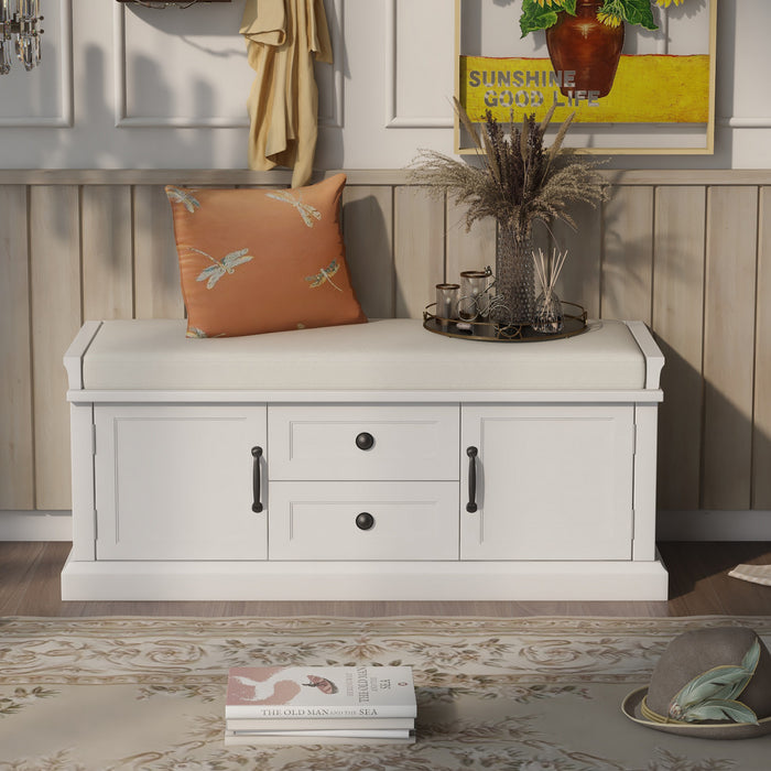 Boyce Solid Wood Storage Bench With 4-door Shoe Cabinet With Cushion - White