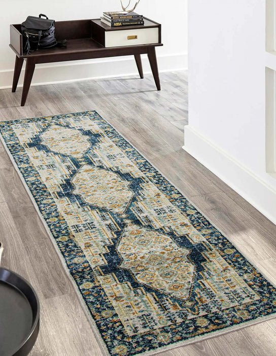 Kinsley Traditional 2'7\" x 8'0\" Runner Rug in Blue Indoor Area Rug