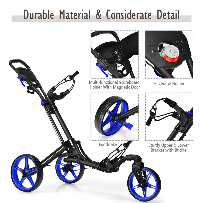 Goplus Folding Golf Push Cart W/scoreboard Adjustable Handle Swivel Wheel Blue