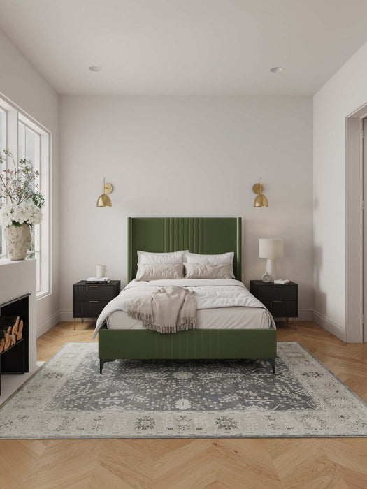 Promenade Mid-Century Modern Upholstered Velvet Full Bed in Moss Green