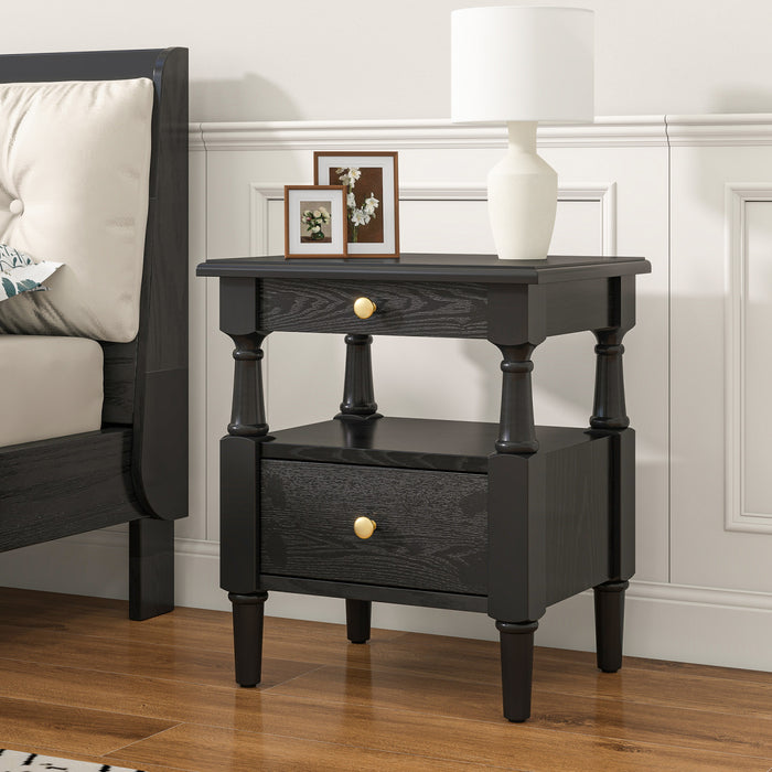 Emma 2-Drawer Wooden Bedroom Nightstand with Non-Slip Feet, Black