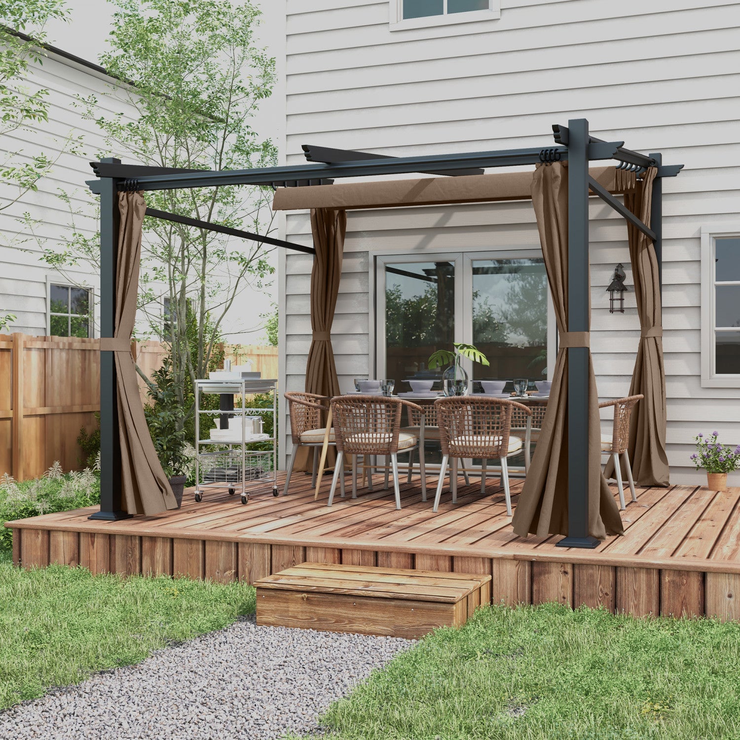 pergola tenten Outsunny 10' X 10' Metal Pergola W/ Retractable Canopy Roof, Coffee