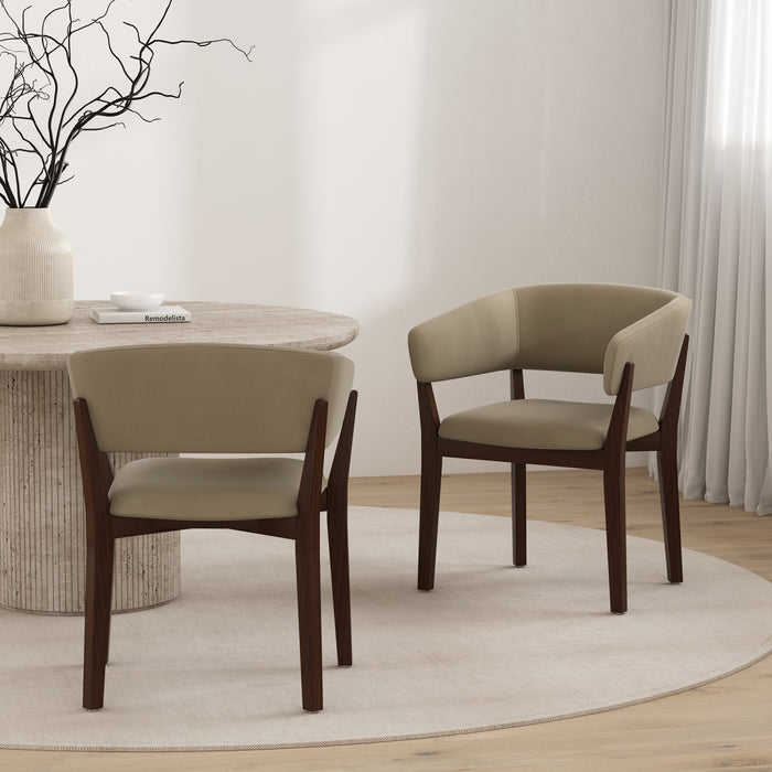 Blake Modern Faux Mohair Wood Armchair in Linen - Set of 2 Dining Chair
