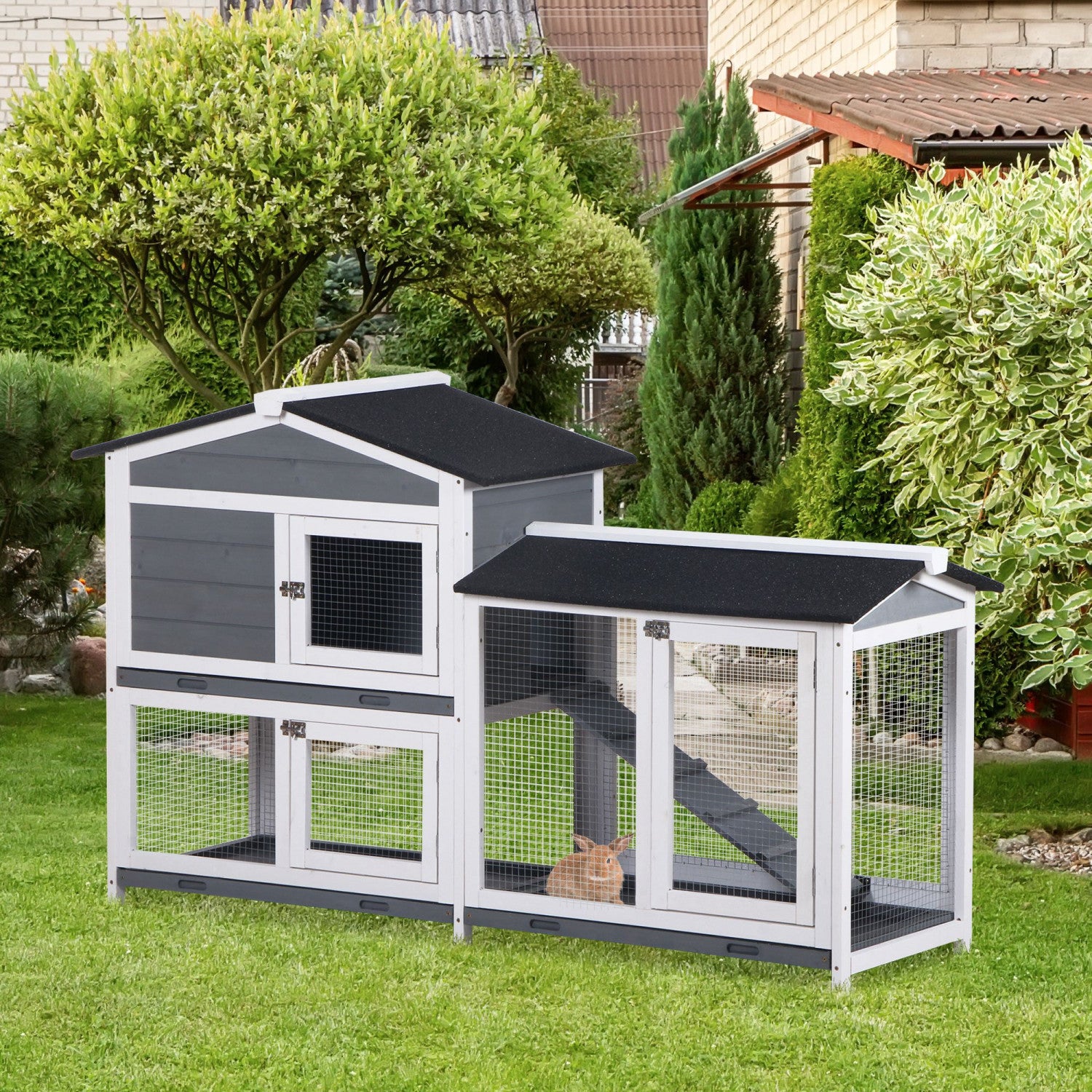 Brick Rabbit Hutch Pawhut 2-tier Wood Rabbit Hutch Backyard Bunny Cage Small Animal Ho ...