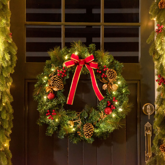 Homcom 24\" Pre-lit Christmas Wreath With 20 Led Lights