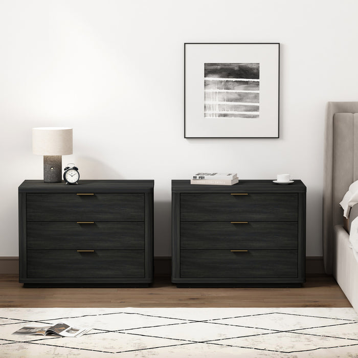 Evelyn Modern 32\" Nightstand in Charcoal Gray (3-Drawer) - Set of 2