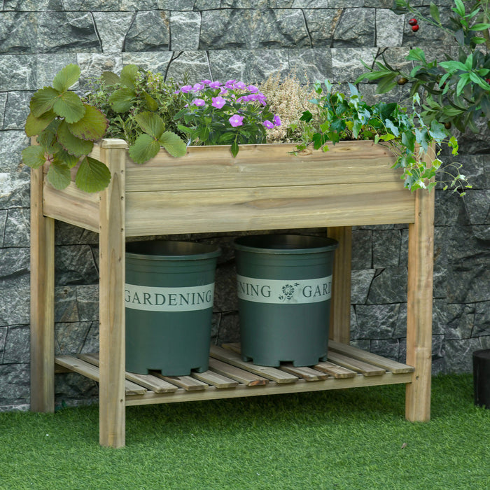 Outsunny 36\" x 20\" x 30\" Elevated Planter Box with Storage Shelf, Green