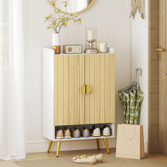 HOMCOM Narrow Shoe Cabinet for Entryway Shoe Storage Cabinet Natural