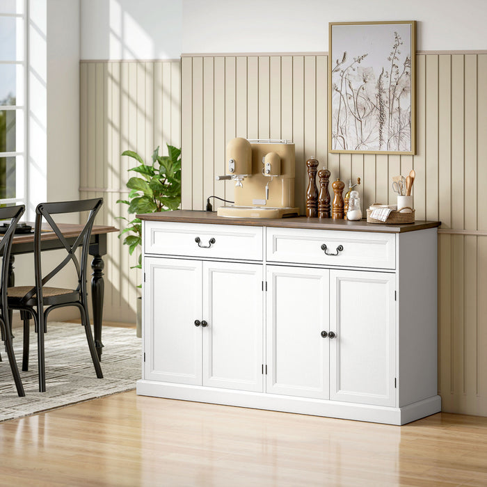 HOMCOM Buffet Cabinet with Charging Station, 55\" Farmhouse Sideboard, White