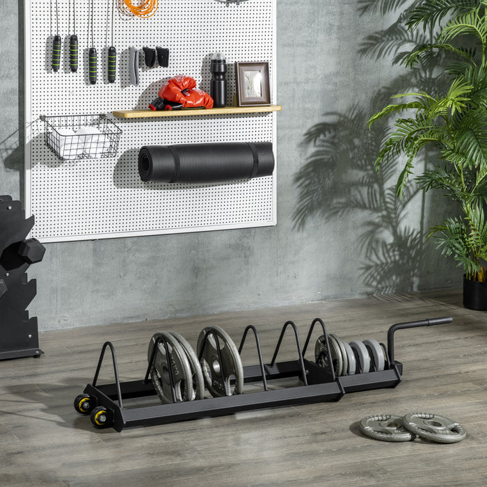 Soozier Horizontal Weight Rack, Weight Plate Rack Holder, Bumper Plate Storage With Transport Wheels And Handle For Home Gym