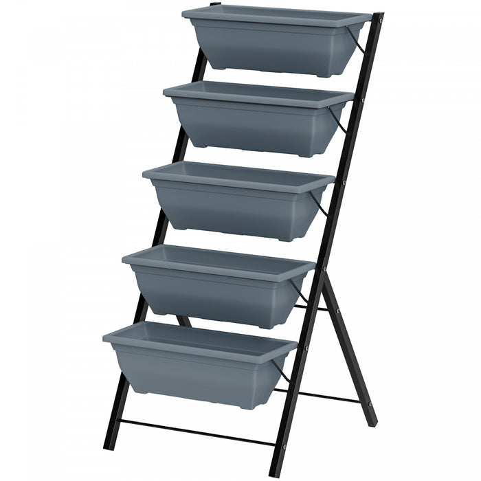 Outsunny 5-Tier Raised Garden Bed Plant Flower Pots w/ Leaking Holes Grey