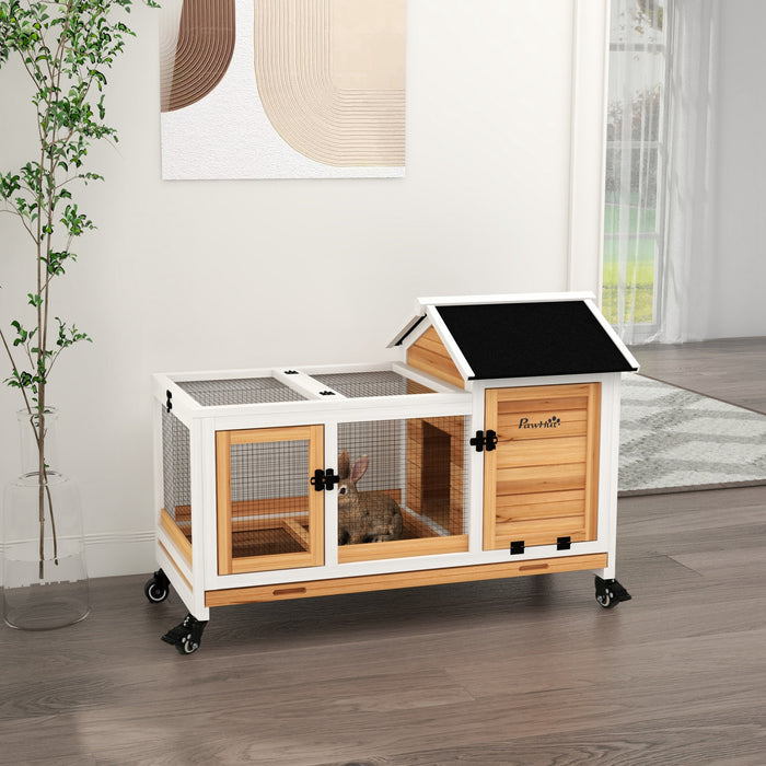 Brick Rabbit Hutch PawHut Indoor Rabbit Hutch with Wheels, Bunny Cage with Ramp, Run ...