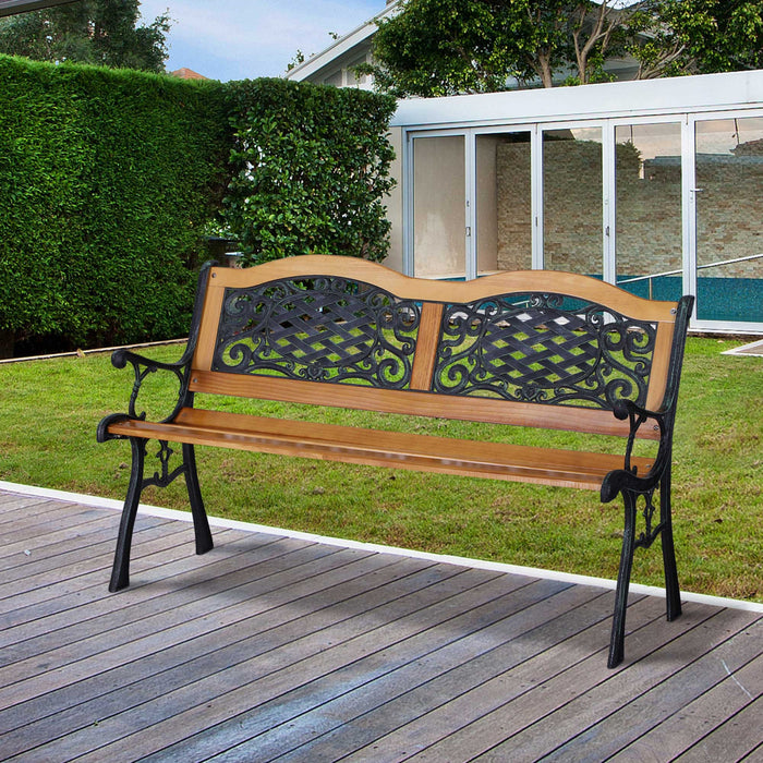 Outsunny 50\" Garden Bench Porch Park Chair Cast Iron Hardwood