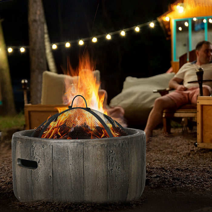 Outsunny 18\" Fire Pit Wood Burning Bowl With Spark Screen, Poker, Brown