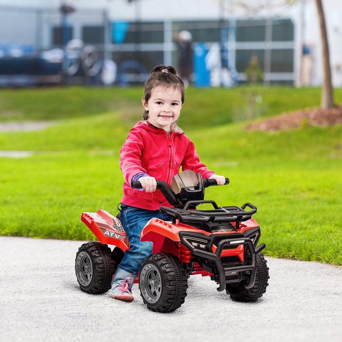 Aosom Kids Powered Ride-On Atv Quad Bike Four Wheeler Car With Music, 6v Battery Powered Motorcycle For 18-36 Months, Red