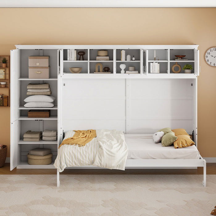 Eileen Space-saving Murphy Wall Bed With Cabinets, Queen Size, White