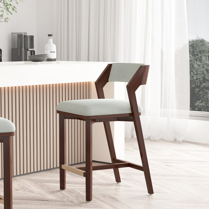 Patricia Modern Wood Upholstered Counter Stool in White Glacier Bar Stool