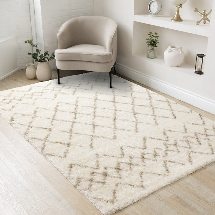 Taylor Cream Brown Lattice Shag Rug, 7'10\" x 10'6\" Indoor Area Rug