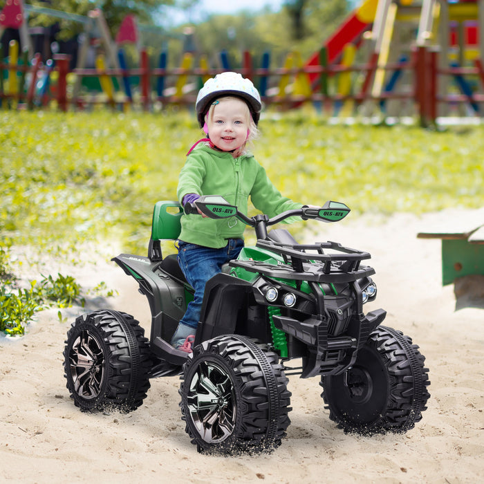 Aosom 12v Kids Atv Powered Ride-On Four-wheeler Toy Car With Music, Realistic Headlights, Wide Wheels, Rechargeable Battery-powered, For Boys And Girls, Green