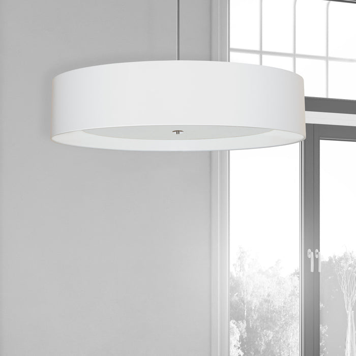 Dainolite Helena 6 Light Pendant 40\" Dia Polished Chrome Finish White Shade White Diffuser Lamp