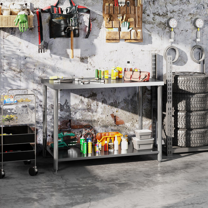Homcom Stainless Steel Prep Table, Heavy Duty Workbench Table