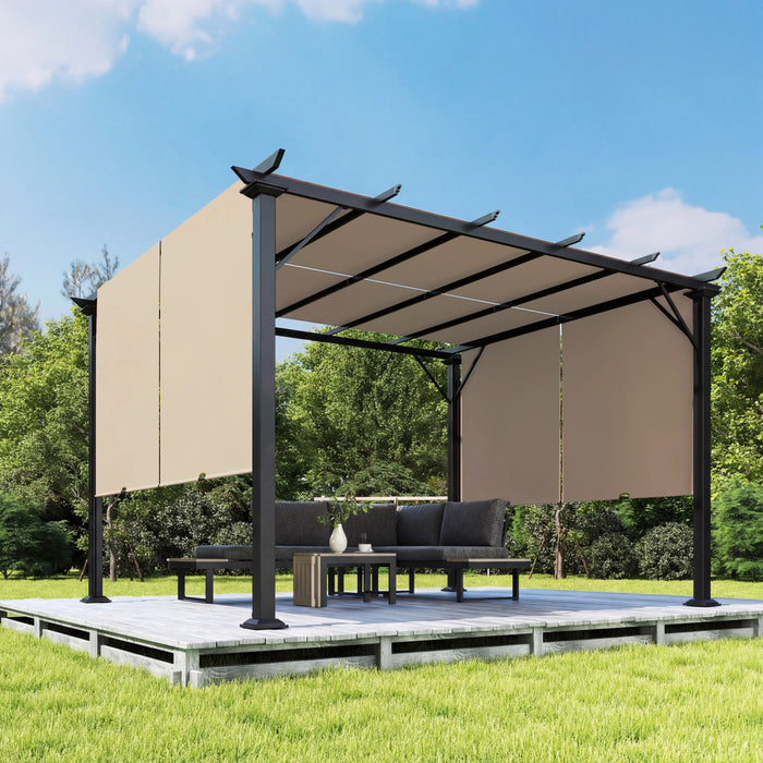 Outsunny 10' x 12' Retractable Pergola Canopy, Light Brown