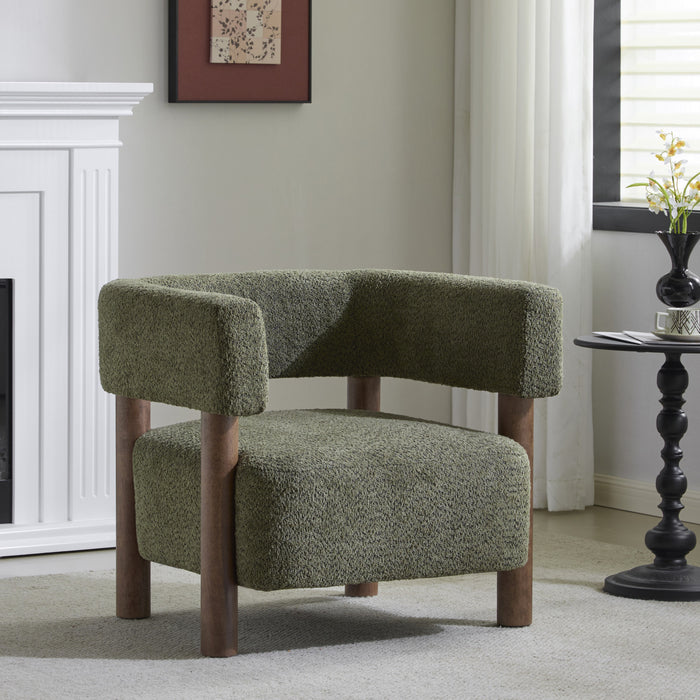 Evelyn Accent Arm Chair with Comfortable Seating and Boucle Upholstery,Olive Green Accent Chair