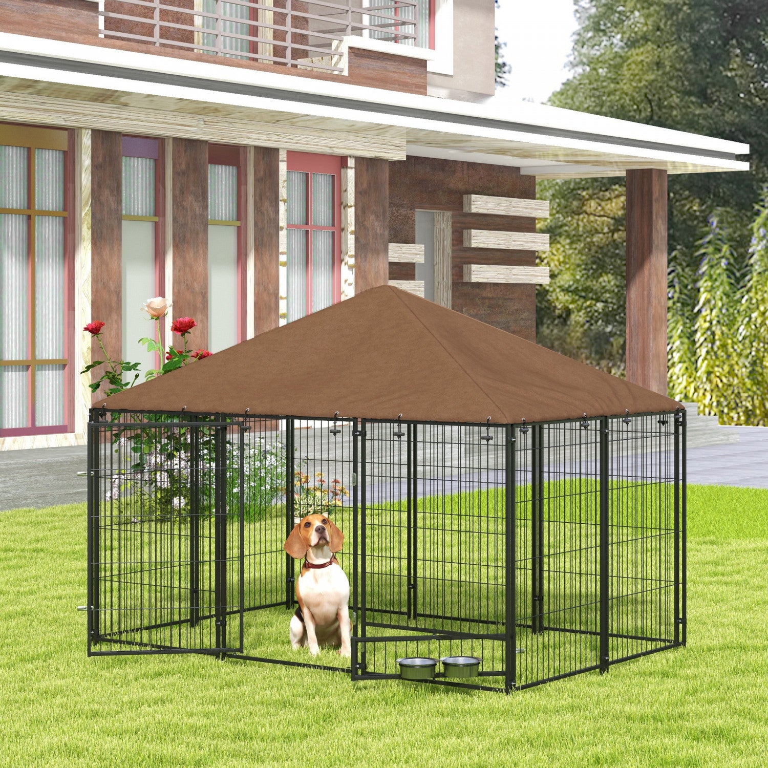 Pawhut Dog Run, X X 5' Outdoor Dog Kennel With Canopy