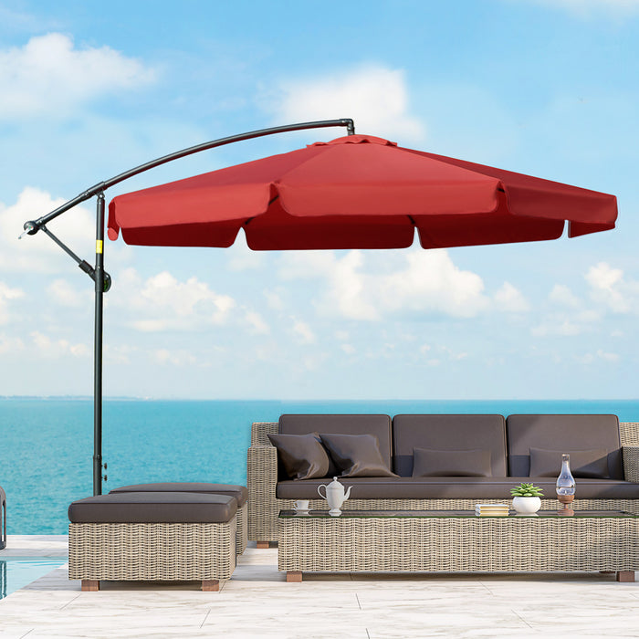 Outsunny 11ft Offset Hanging Patio Umbrella Cantilever Umbrella, Red