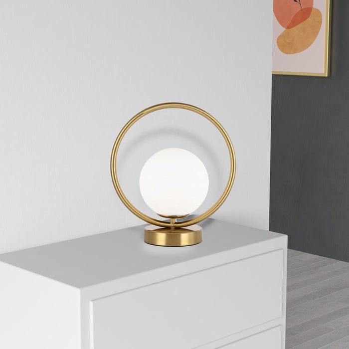 Dainolite Adrienna 1 Light Table Lamp Aged Brass Finish White Opal Glass