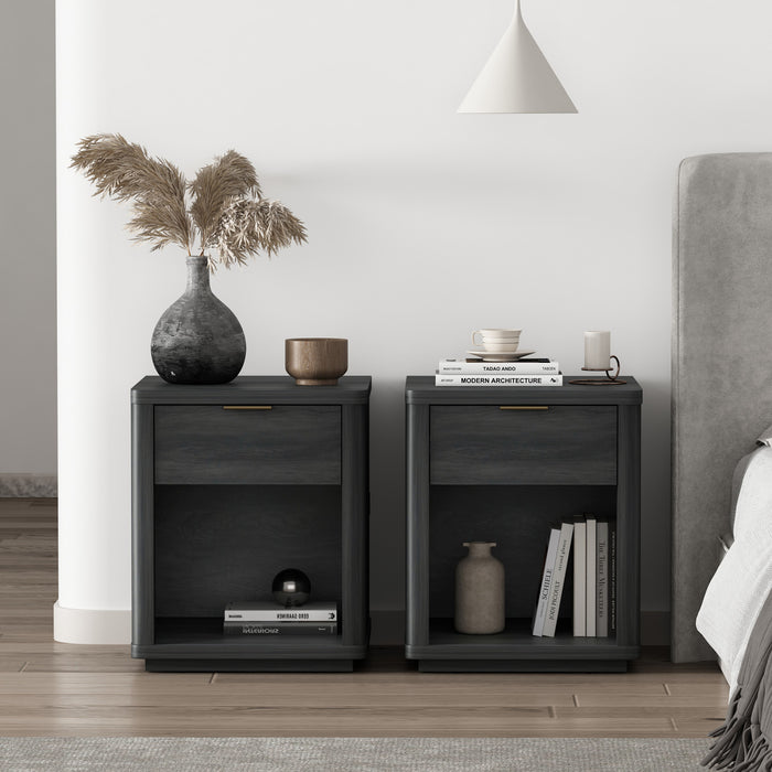 Evelyn Modern 20\" Nightstand in Charcoal Gray (1-Drawer) - Set of 2
