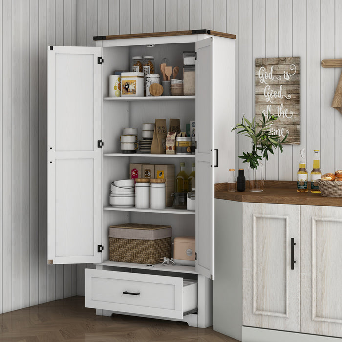 HOMCOM 69\" Tall Kitchen Storage Cabinet with Adjustable Shelves, White