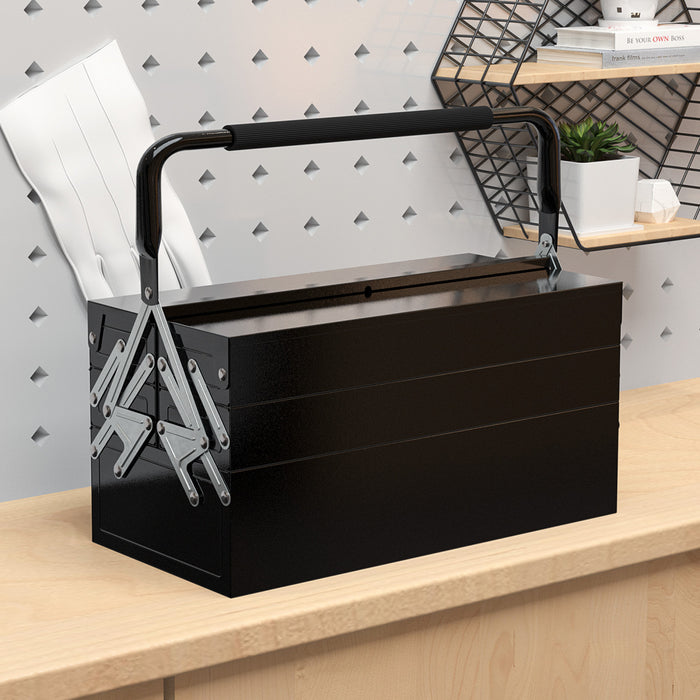 Durhand Metal Tool Box Portable Steel Tool Chest Cabinet With Handle, Black