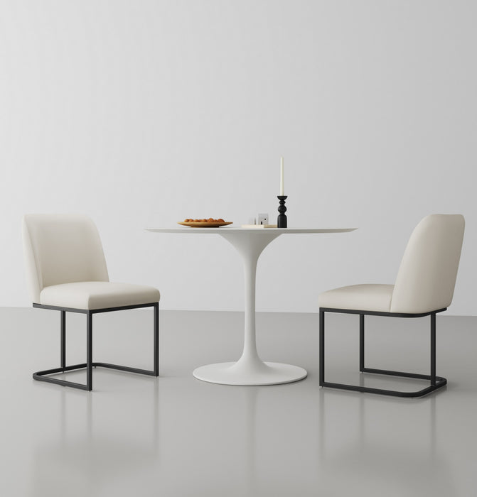 Serena Modern Metal Vegan Leather Dining Chair in Ivory - Set of 2