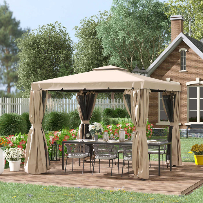 Outsunny 10' X 10' Outdoor Patio Gazebo Shelter Tent W/ Sidewalls, Khaki
