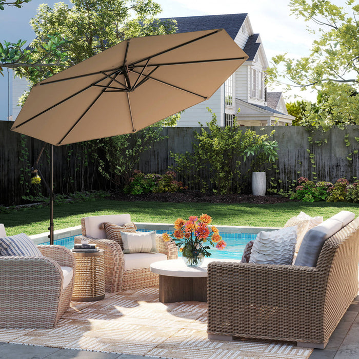 Costway 10 FT Patio Offset Umbrella w/8 Ribs Cross Base Tilt Brown