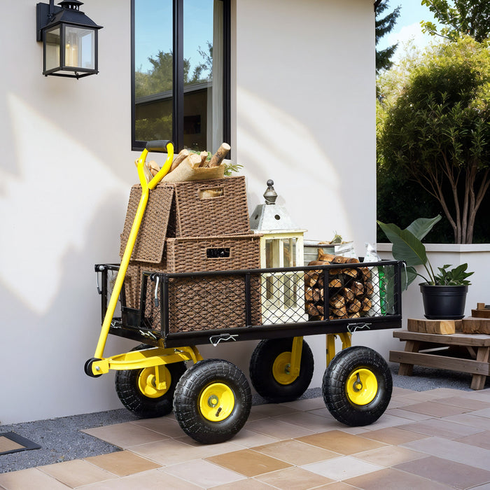 Outsunny Heavy Duty Garden Cart, Steel Utility Wagon Cart with Removable Sides to Convert into Flatbed, 10\" Wheels, 180° Rotating Handle, 440lbs Capacity, for Beach Lawn Yard