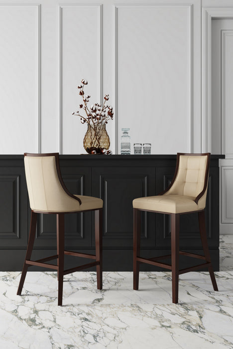 Fifth Avenue Traditional Wood Upholstered Counter Stool in Cream - Set of 2
