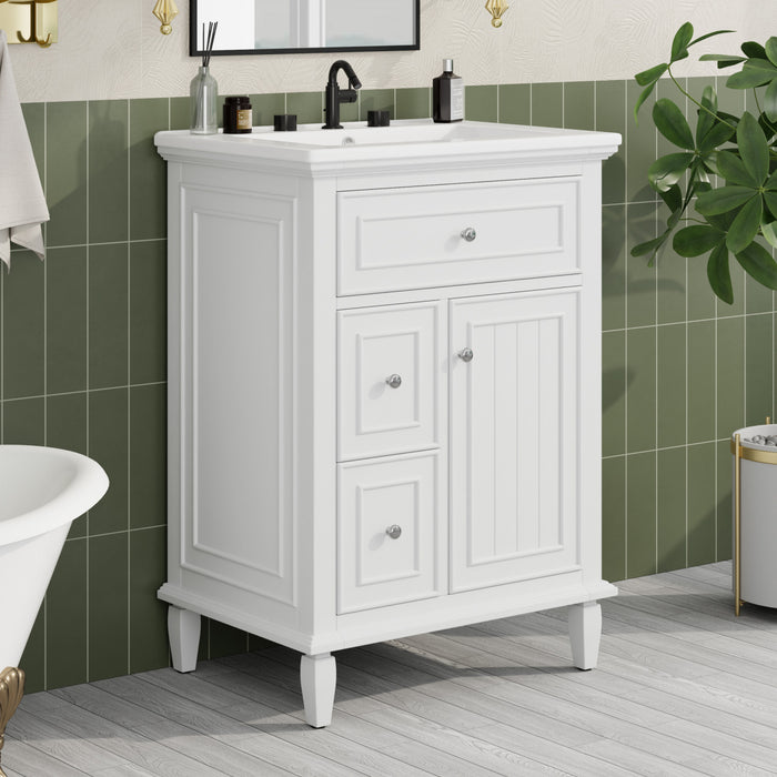 Vivo 24 Inch Single Sink Bathroom Vanity with Flip Drawer and Solid Wood Legs, White