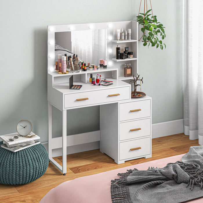 HOMCOM Vanity Table, Makeup Table with Mirror and Storage, White