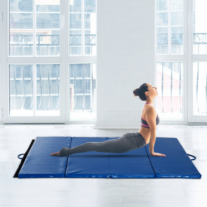 Soozier 4'x6'x2'' Folding Gymnastics Tumbling Mat, Exercise Mat With Carrying Handles For Yoga, Mma, Martial Arts, Stretching, Core Workouts, Blue