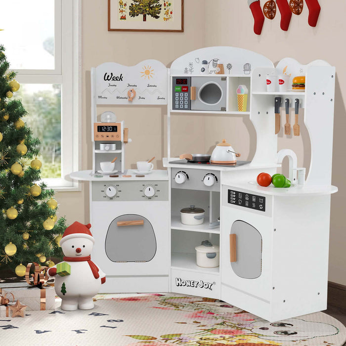 Honeyjoy Corner Kitchen Playset With Coffee Machine Oven Microwave Washing Machine White
