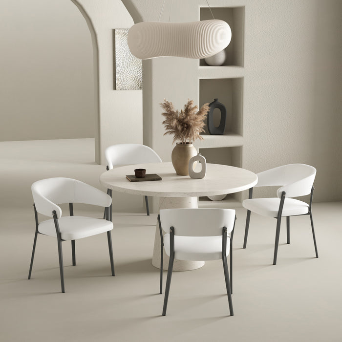 Belle Modern Metal Upholstered Dining Chair in White - Set of 4