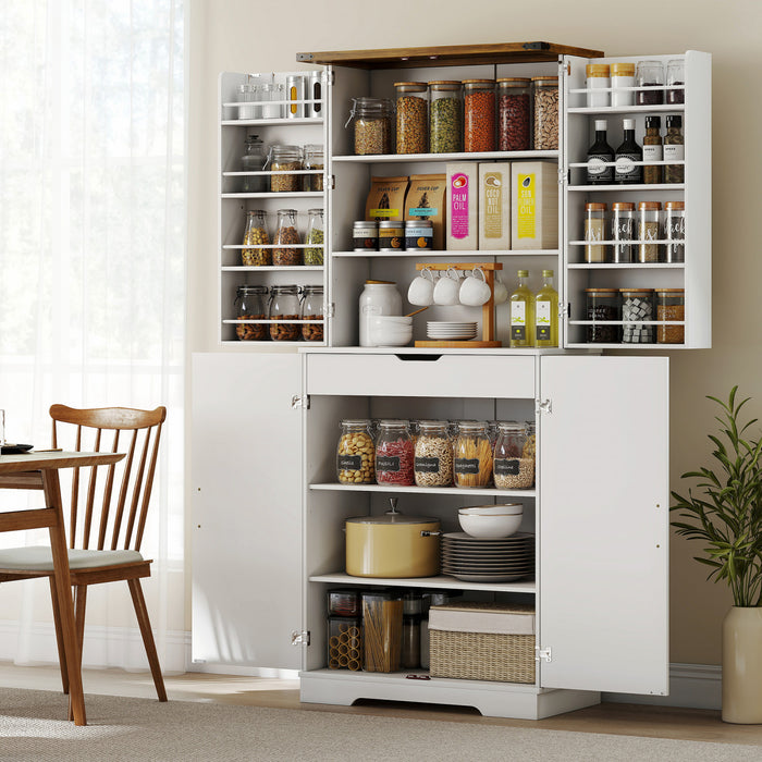 HOMCOM 72\" Kitchen Pantry Cabinet, Farmhouse Kitchen Storage Cabinet, White