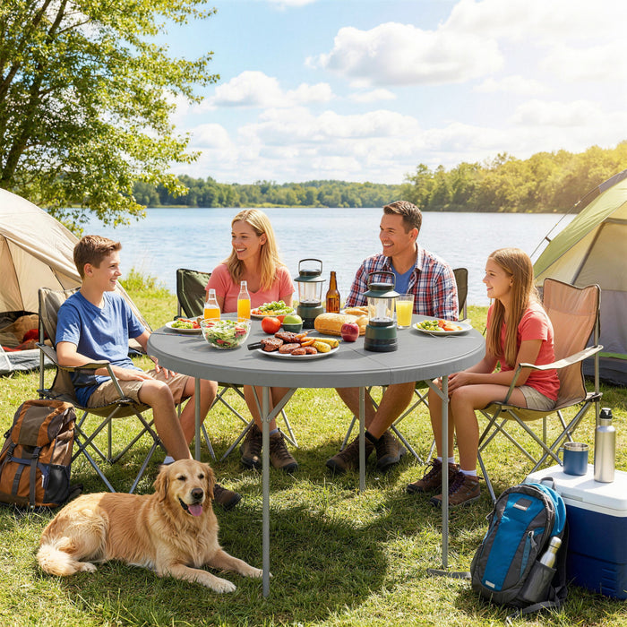Outsunny 4ft Folding Picnic Table with Anti-Slip Foot Pads, Grey