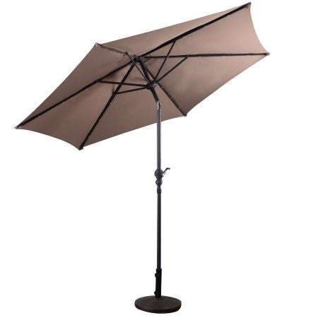 Costway 9ft Patio Solar Umbrella LED Patio Market Steel Tilt w/ Crank Outdoor Tan