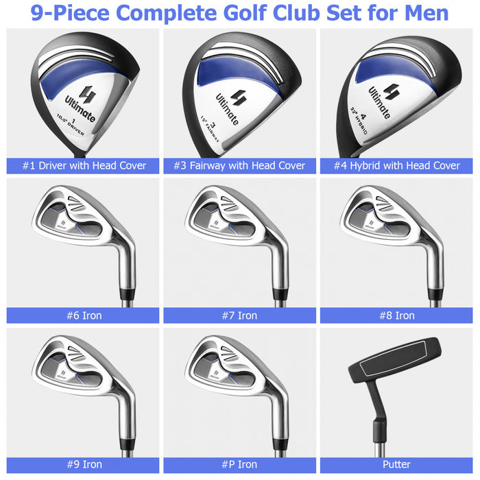 Costway 9 Pcs Men's Complete Golf Club Set Right Handed With 460cc Alloy Driver Irons Navy